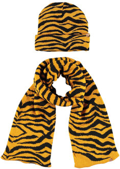 Sarlini Luxe kinder winterset sjaal en muts tijger print okergeel