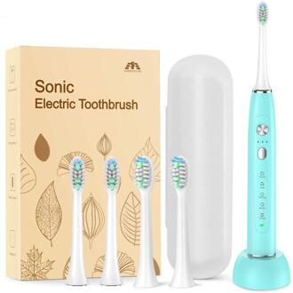 Sarmocare S700 Sonic Elektrische Tandenborstel 15 Modi Tanden Witter Oplaadbare Waterdichte Elektronische Dental Borstel Vervanging Heads S700blue en 4hoofd