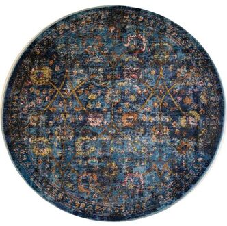 Sarough Vintage Rond Vloerkleed Blauw Laagpolig - 133 CM ROND