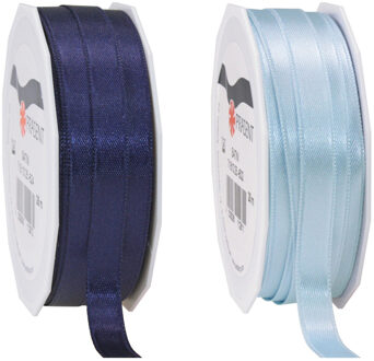 Satijn cadeau inpak deco sierlint - 2 tinten blauw - 25 meter x 1 cm