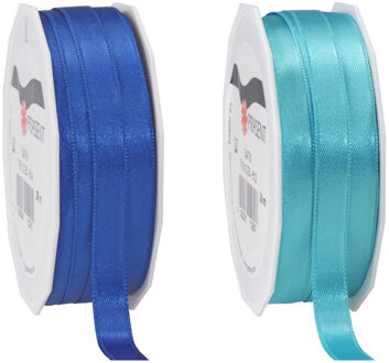 Satijn cadeau inpak deco sierlint - 2 tinten blauw - 25 meter x 1 cm