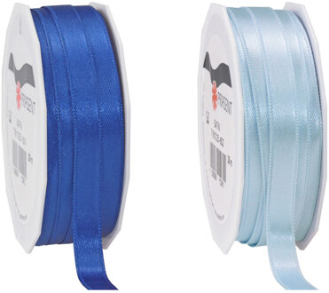 Satijn cadeau inpak deco sierlint - 2 tinten blauw - 25 meter x 1 cm