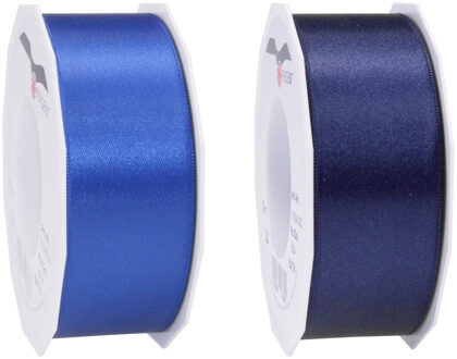 Satijn cadeau inpak deco sierlint - 2 tinten blauw - 25 meter x 4 cm