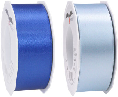Satijn cadeau inpak deco sierlint - 2 tinten blauw - 25 meter x 4 cm