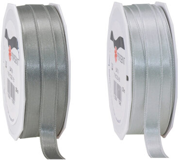 Satijn cadeau inpak deco sierlint - 2 tinten grijs - 25 meter x 1 cm