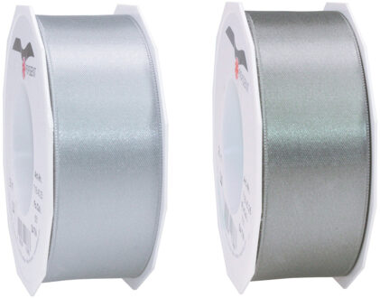 Satijn cadeau inpak deco sierlint - 2 tinten grijs - 25 meter x 4 cm