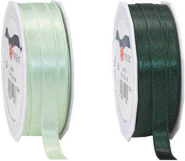 Satijn cadeau inpak deco sierlint - 2 tinten groen - 25 meter x 1 cm