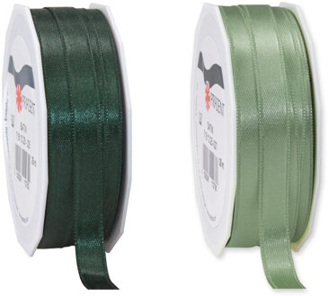 Satijn cadeau inpak deco sierlint - 2 tinten groen - 25 meter x 1 cm