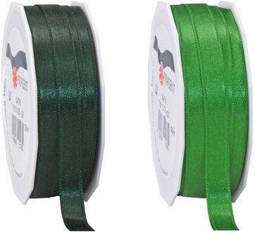 Satijn cadeau inpak deco sierlint - 2 tinten groen - 25 meter x 1 cm