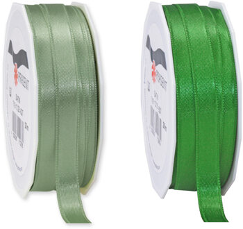 Satijn cadeau inpak deco sierlint - 2 tinten groen - 25 meter x 1 cm