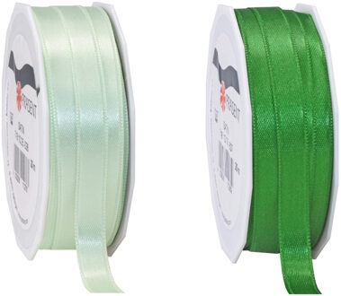 Satijn cadeau inpak deco sierlint - 2 tinten groen - 25 meter x 1 cm