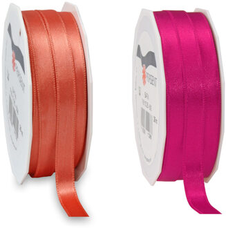 Satijn cadeau inpak deco sierlint - 2 tinten roze - 25 meter x 1 cm