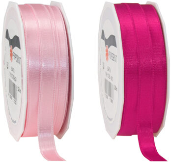 Satijn cadeau inpak deco sierlint - 2 tinten roze - 25 meter x 1 cm