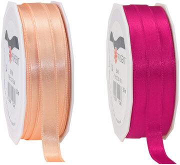 Satijn cadeau inpak deco sierlint - 2 tinten roze - 25 meter x 1 cm
