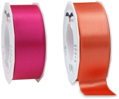 Satijn cadeau inpak deco sierlint - 2 tinten roze - 25 meter x 4 cm