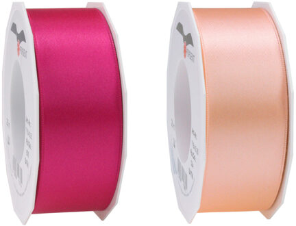 Satijn cadeau inpak deco sierlint - 2 tinten roze - 25 meter x 4 cm
