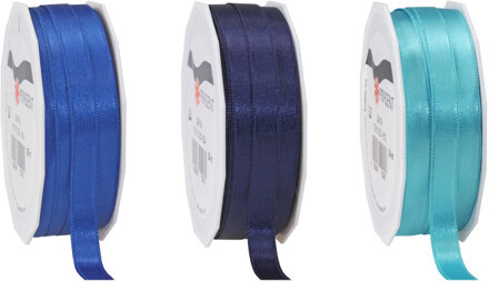 Satijn cadeau inpak deco sierlint - 3 tinten blauw - 25 meter x 1 cm