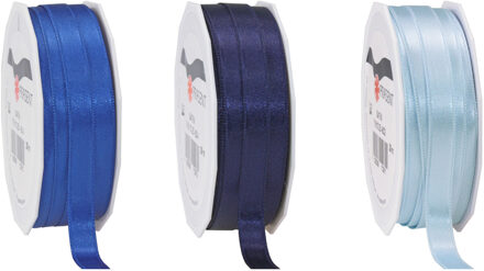 Satijn cadeau inpak deco sierlint - 3 tinten blauw - 25 meter x 1 cm