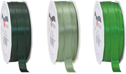Satijn cadeau inpak deco sierlint - 3 tinten groen - 25 meter x 1 cm