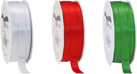 Satijn cadeau inpak deco sierlint - rood/wit/groen - 25 meter x 1 cm