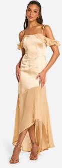 Satijn Chiffon Mix Korset Drapeer Maxi Jurk, Champagne - 44