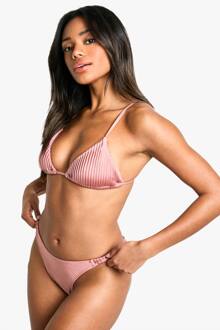 Satijn Geplooide Driehoek Bikini Top, Coral - 34