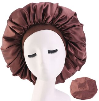 Satijn Motorkap Cap Effen Kleur Tulband Chemo Hoed Vrouwen Brede Elastische Band Effen Nachtrust Mutsen Skullies Chemo Cap Mode koffie