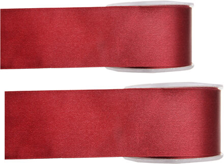 Satijn sierlint - 2x - bordeaux rood - Hobby/decoratie cadeau lint - 2,5 cm x 25 meter