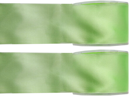 Satijn sierlint - 2x - groen - Hobby/decoratie cadeau lint - 2,5 cm x 25 meter