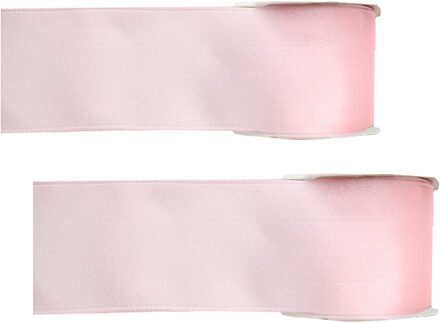 Satijn sierlint - 2x - lichtroze - Hobby/decoratie cadeau lint - 2,5 cm x 25 meter