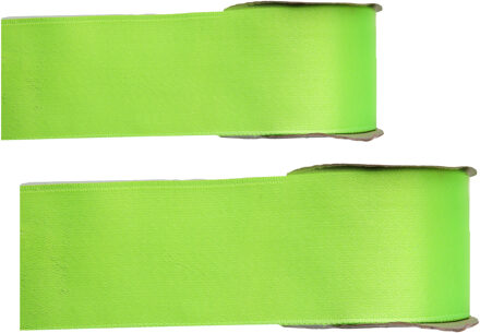Satijn sierlint - 2x - limegroen - Hobby/decoratie cadeau lint - 2,5 cm x 25 meter