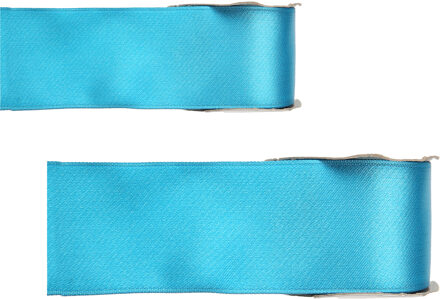 Satijn sierlint - 2x - turquoise blauw - Hobby/decoratie cadeau lint - 2,5 cm x 25 meter