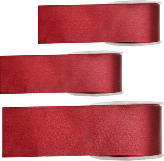 Satijn sierlint - 3x - bordeaux rood - Hobby/decoratie cadeau lint - 2,5 cm x 25 meter