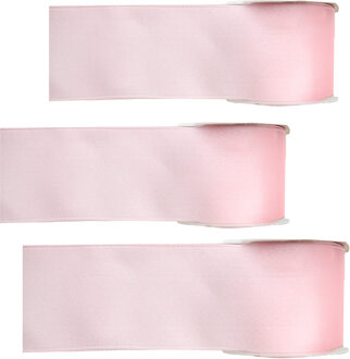 Satijn sierlint - 3x - lichtroze - Hobby/decoratie cadeau lint - 2,5 cm x 25 meter