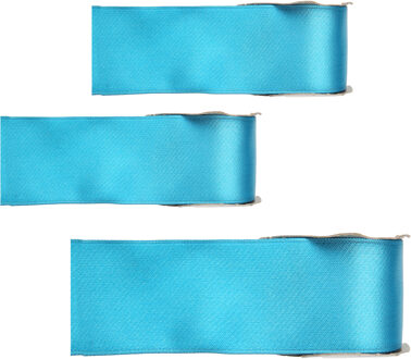 Satijn sierlint - 3x - turquoise blauw - Hobby/decoratie cadeau lint - 2,5 cm x 25 meter