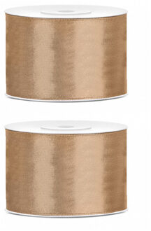 Satijn sierlint/cadeaulint - 2x - goud - 5 cm x 25 meter - Inpakken - Versieren - Decoratie