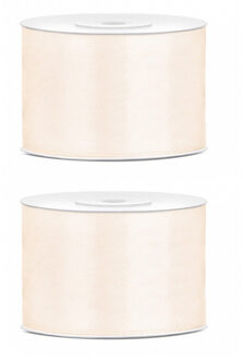 Satijn sierlint/cadeaulint - 2x - ivoor wit - 5 cm x 25 meter - Inpakken - Versieren - Decoratie