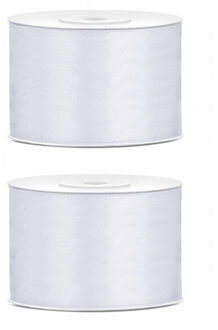 Satijn sierlint/cadeaulint - 2x - wit - 5 cm x 25 meter - Inpakken - Versieren - Decoratie