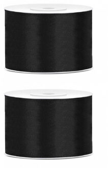 Satijn sierlint/cadeaulint - 2x - zwart - 5 cm x 25 meter - Inpakken - Versieren - Decoratie