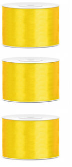 Satijn sierlint/cadeaulint - 3x - geel - 5 cm x 25 meter - Inpakken - Versieren - Decoratie