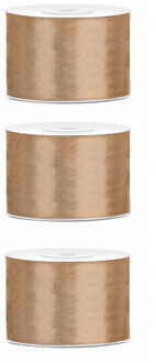 Satijn sierlint/cadeaulint - 3x - goud - 5 cm x 25 meter - Inpakken - Versieren - Decoratie