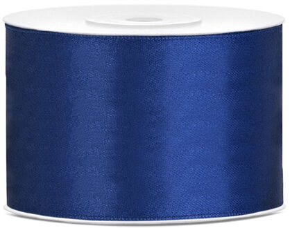 Satijn sierlint/cadeaulint - blauw - 5 cm x 25 meter - Inpakken - Versieren - Decoratie Donkerblauw