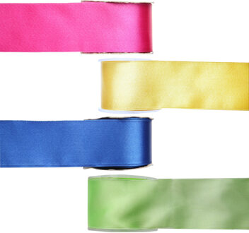 Satijn sierlint pakket Basis kleuren - 4x rollen - 2,5 cm x 25 meter - Hobby/decoratie/knutselen