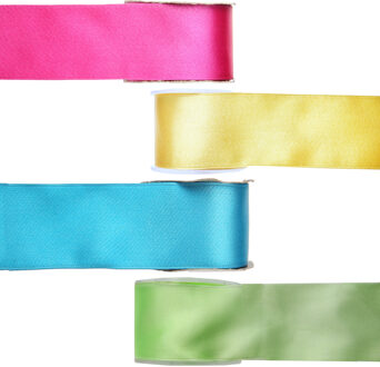 Satijn sierlint pakket Basis kleuren - 4x rollen - 2,5 cm x 25 meter - Hobby/decoratie/knutselen
