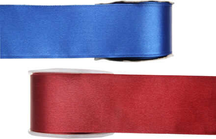 Satijn sierlint pakket - blauw/rood - 2,5 cm x 25 meter - Hobby/decoratie/knutselen