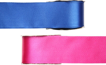 Satijn sierlint pakket - blauw/roze - 2,5 cm x 25 meter - Hobby/decoratie/knutselen