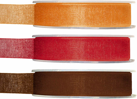 Satijn sierlint pakket - bruin/oranje/rood - 1,5 cm x 20 meter - Hobby/decoratie/knutselen