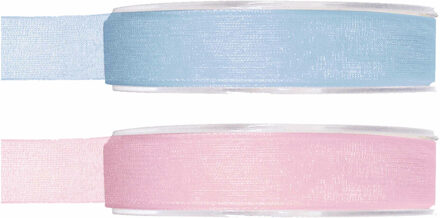 Satijn sierlint pakket - lichtroze/lichtblauw - 1,5 cm x 20 meter - Hobby/decoratie/knutselen