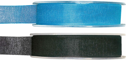 Satijn sierlint pakket - zwart/blauw - 1,5 cm x 20 meter - Hobby/decoratie/knutselen