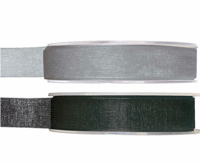 Satijn sierlint pakket - zwart/grijs - 1,5 cm x 20 meter - Hobby/decoratie/knutselen
